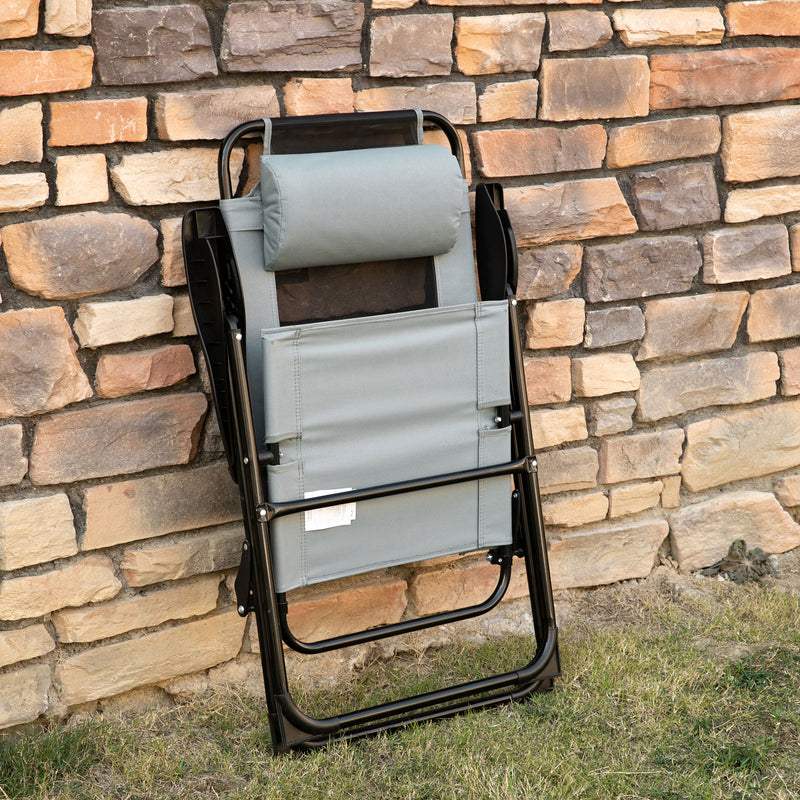 Outsunny Set of 2 Metal Portable Folding Recliner w/ Adjustable Backrest, Grey