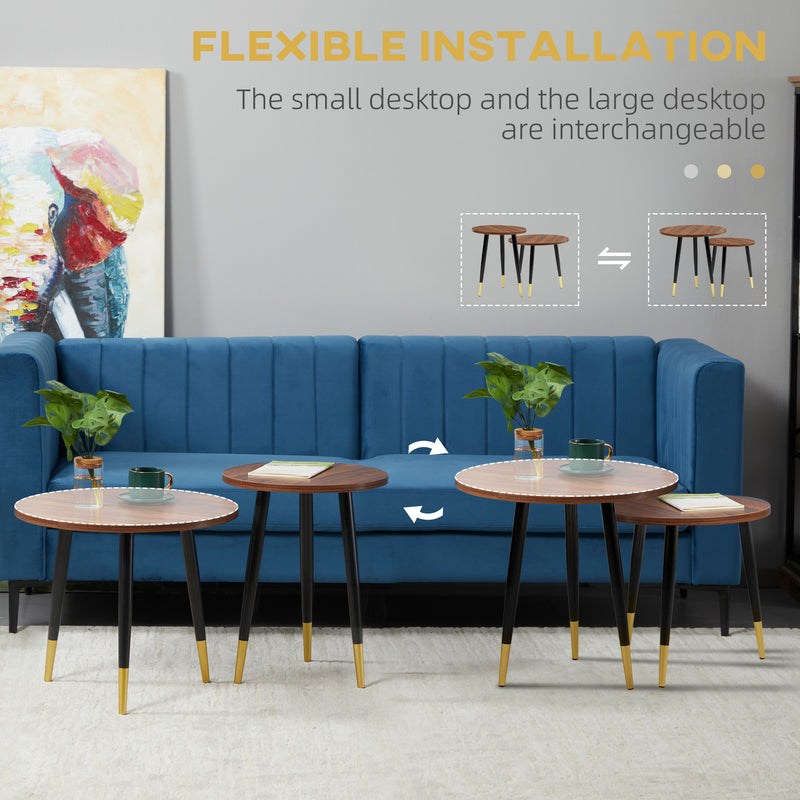 HOMCOM 2 Pieces Round Nesting Coffee Tables with Steel Frame Walnut brown