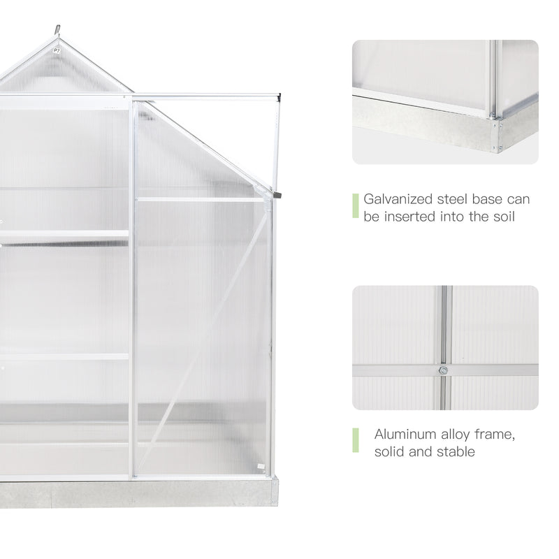 Outsunny 6x6ft Walk-In Greenhouse Polycarb. Panels Aluminium Frame Sliding Door