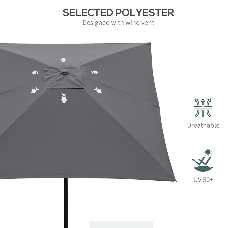 Outsunny 2 x 3(m) Garden Parasol Rectangular Market Umbrella w/ Crank Dark Grey