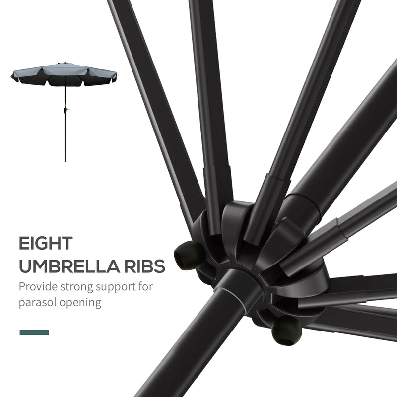 Outsunny 2.7m Patio Umbrella Garden Parasol with Crank, Ruffles, 8 Ribs, Grey