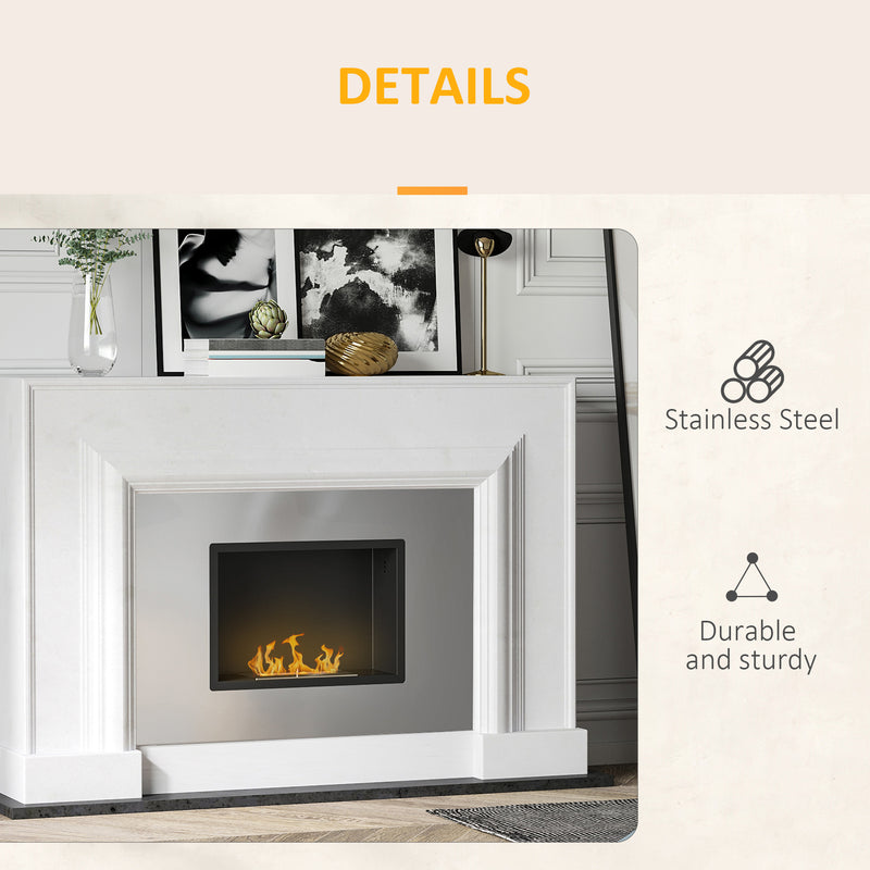 HOMCOM Wall Mounting Bio Ethanol Fireplace Heater with 1.5L Tank, Silver