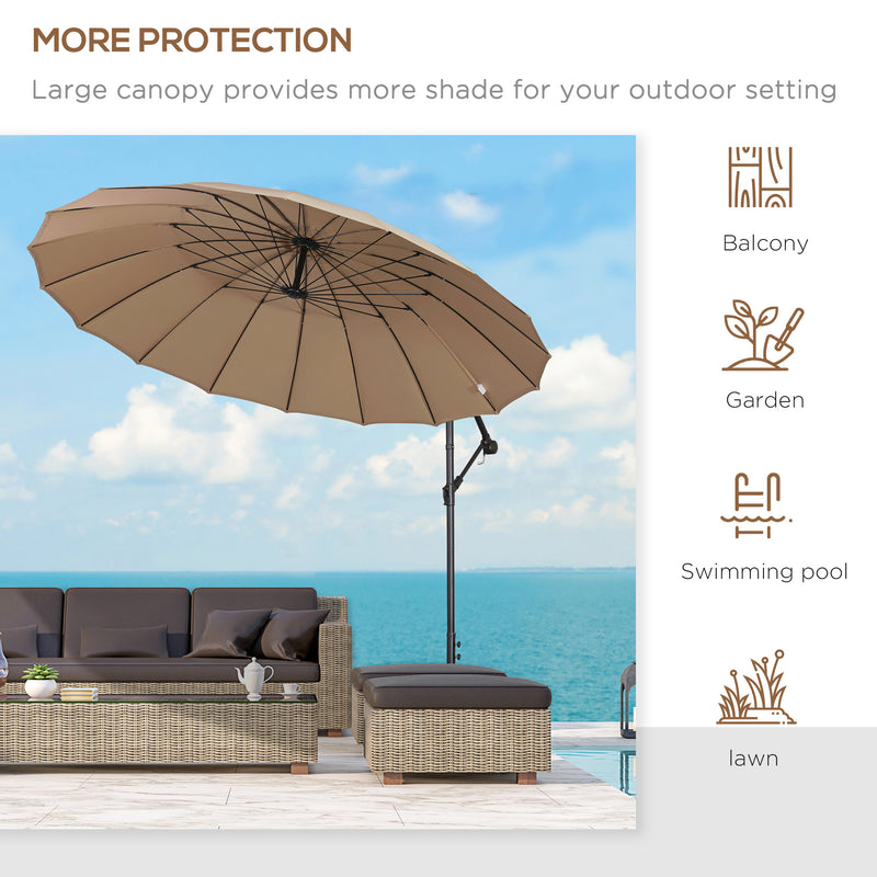 Outsunny 3(m) Cantilever Shanghai Parasol w/ Crank Handle, Cross Base, Khaki