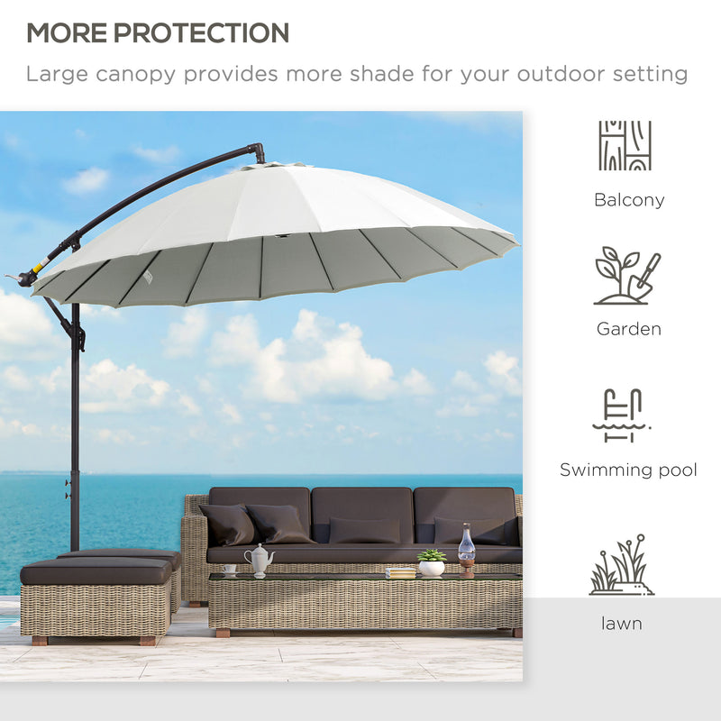 Outsunny 3(m) Cantilever Shanghai Parasol w/ Crank Handle, Cross Base, Off-White