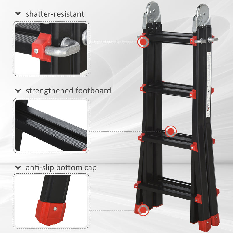 HOMCOM 4M Aluminium Duo Ladder Telescopic Herringbone Multi-Purpose DIY Non-Slip