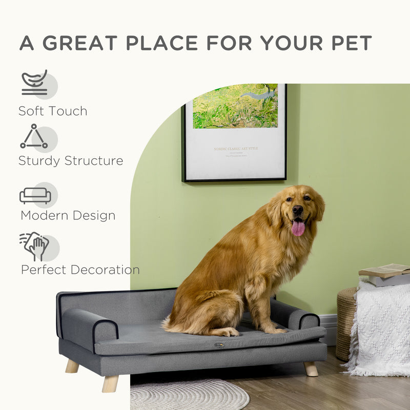 PawHut Dog Sofa w/ Legs, Water-Resistant Fabric for Large, Medium Dogs - Grey
