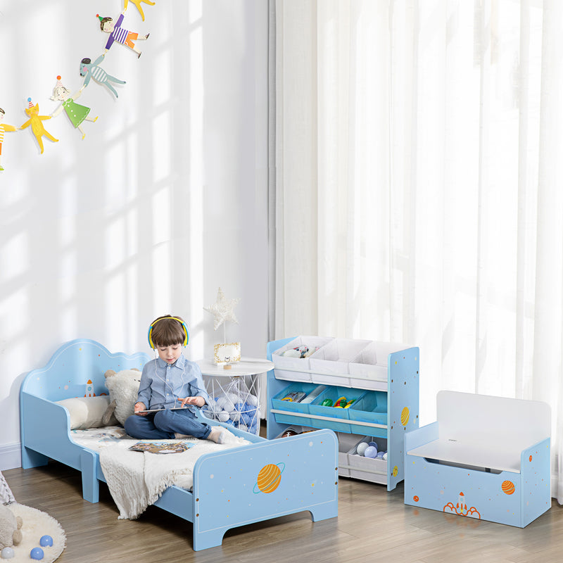 ZONEKIZ 2 In 1 Wooden Kids Storage Bench, Toy Box w/ Safety Rod - Blue