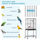 PawHut Rolling Bird Cage w/ Detachable stand Storage Shelf  Wood Perch Food Cup