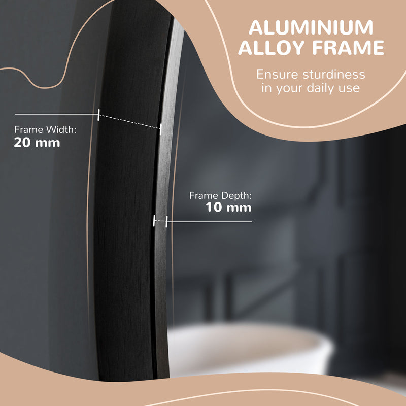 Kleankin Round Bathroom Mirror, Modern Wall Mirror Aluminium Frame, 40x40 Cm