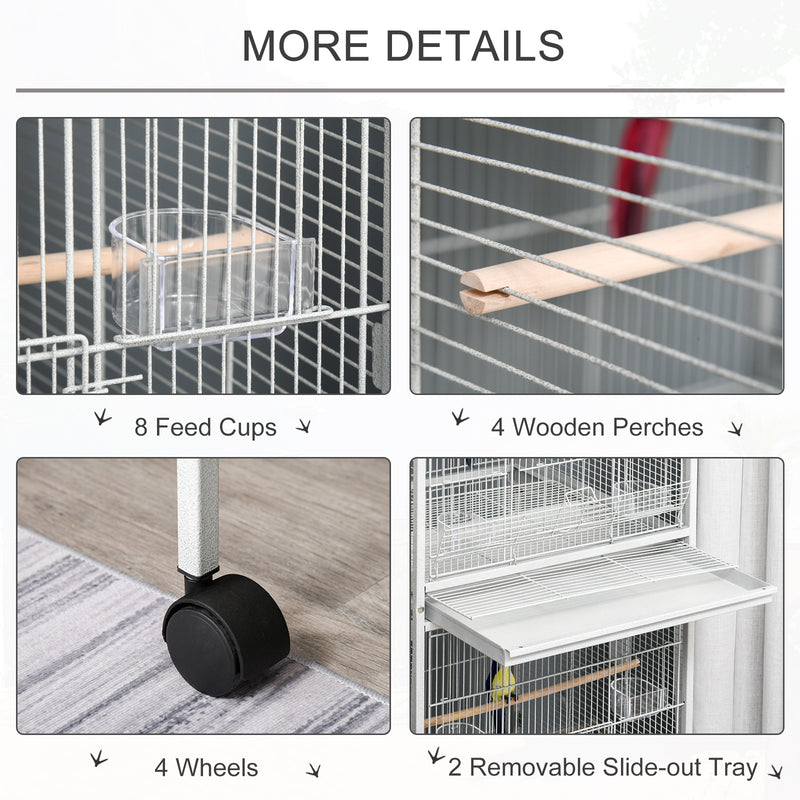 PawHut Wrought Metal Bird Cage Feeder for Small and Medium Sized Birds White