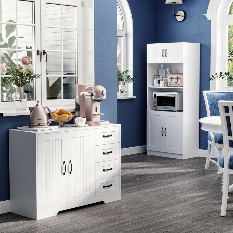 HOMCOM Kitchen Storage Cabinet, Cupborad with 5-tier Shelving 4 Doors, White