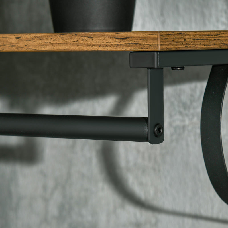 HOMCOM Floating Shelf Wall Mounted Shelf with 5 Hooks and Hanging Rod Brown