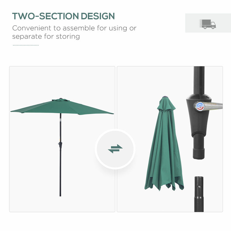 Outsunny Patio Umbrella Parasol Sun Shade Garden Aluminium Green 2.7M