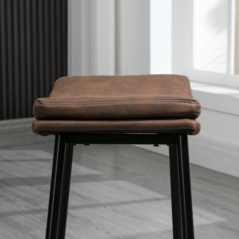 HOMCOM Breakfast Bar Stools Set of 2 Upholstered Barstools w/ Curved Seat Brown