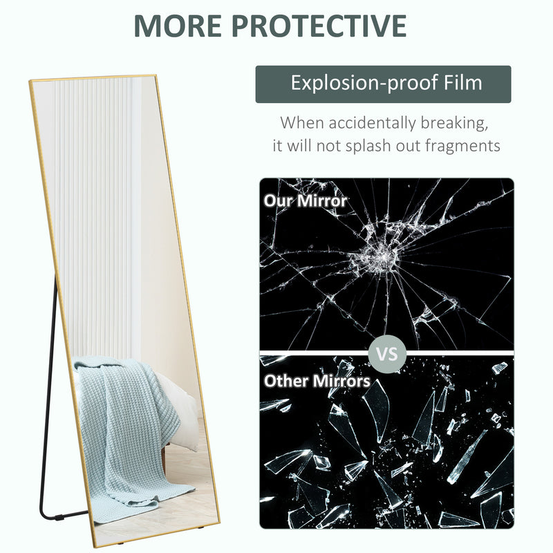 HOMCOM Full Length Mirror Dressing Mirror Wall-Mounted Entryway Gold Frame