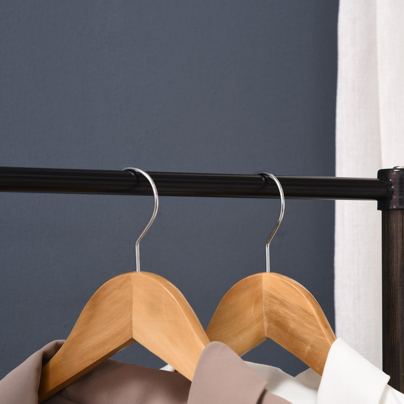 HOMCOM Clothes Rail Bamboo Coat Stand Garment Rack W/ Shelves Fabric Box Walnut