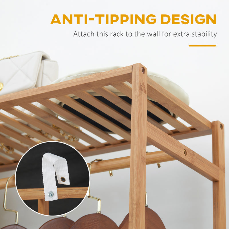 HOMCOM Bamboo Clothes Rail Garment Rack with 6 Tier Storage Shelf Hanging Rod