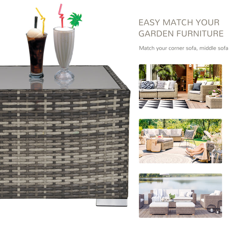 Outsunny Patio Wicker Coffee Table w/ Glass Top Suitable for Garden Backyard