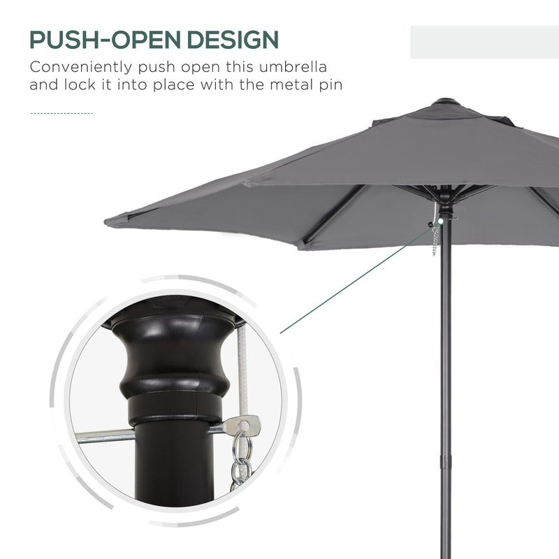 Outsunny 2m Parasol Patio Umbrella, Outdoor Sun Shade with 6 Ribs Dark Grey