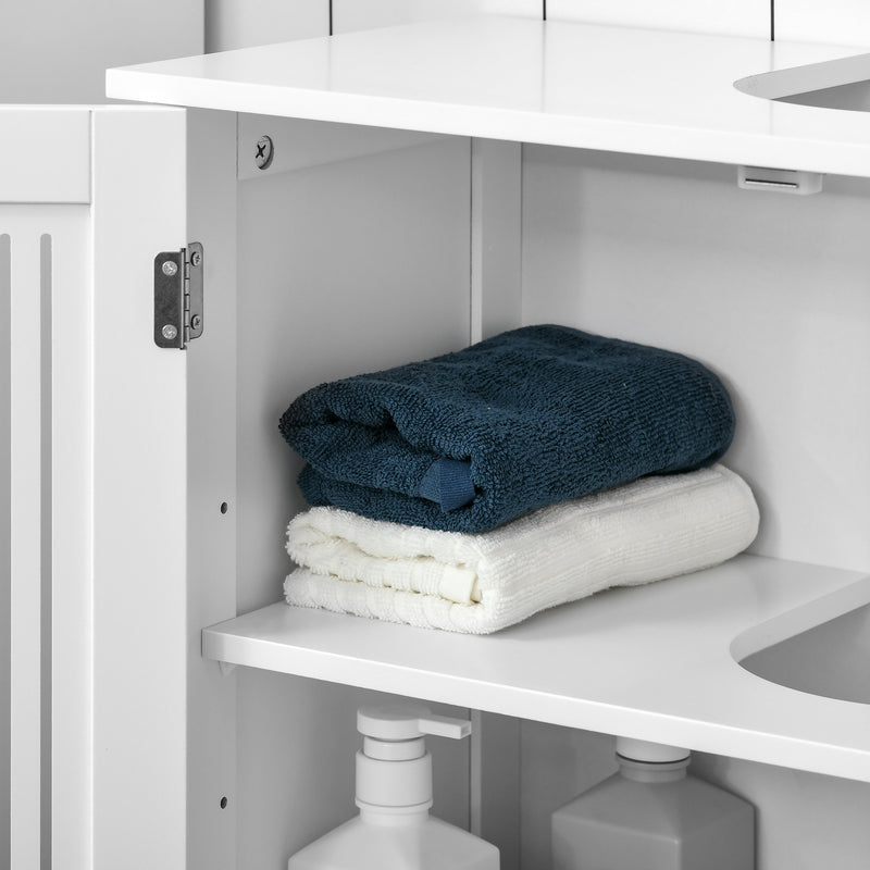kleankin White Bathroom Pedestal Under Sink Cabinet with Storage Shelf & 2 Doors