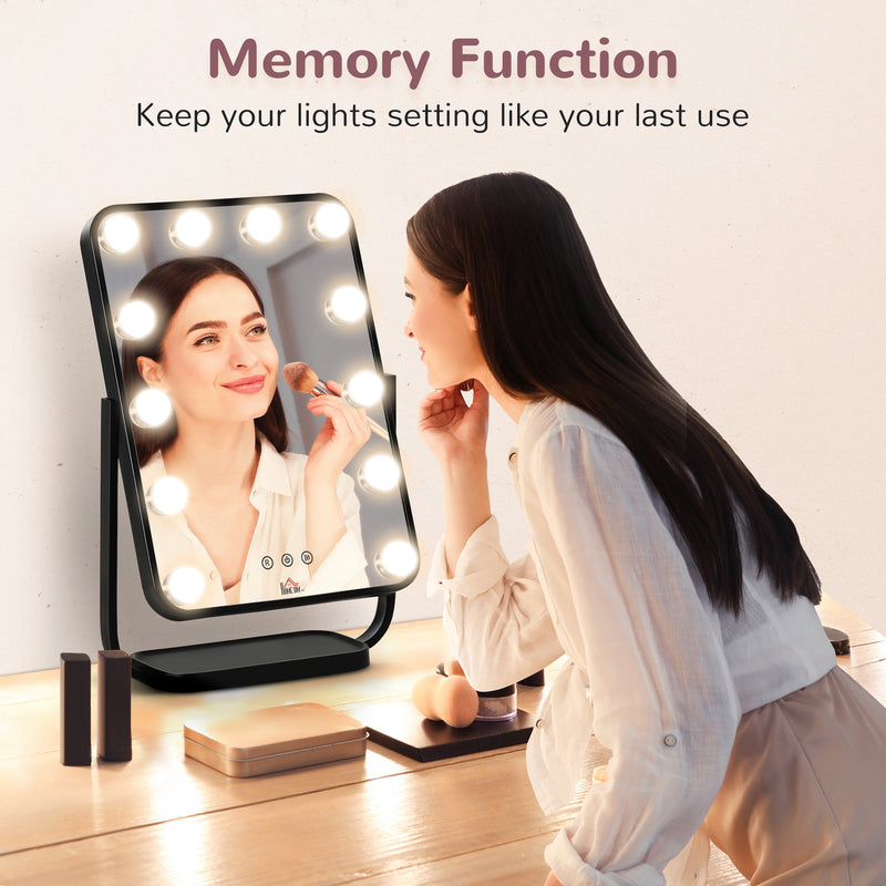 HOMCOM Hollywood Vanity Mirror with Dimmable LED Bulbs, Memory Function Bedroom