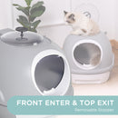 PawHut Futuristic Capsule-Shaped Cat Litter Box w/ 2 Doors Scoop Drawer Grey