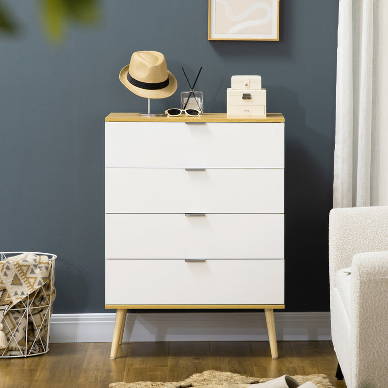 HOMCOM Chest of Drawers, 4 Drawer Unit Storage Cabinet, White and Natural