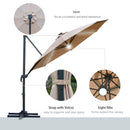 Outsunny 3(m) LED Cantilever Parasol Outdoor with Base Solar Lights Brown