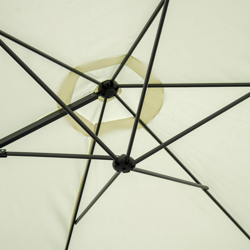 Outsunny 2.5M Offset Roma Patio Umbrella W/ 360° Rotation and Base, Beige