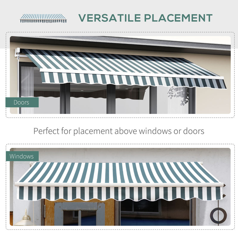 Outsunny Garden Sun Shade Canopy Retractable Awning, 2.5 x 2m, Green and White