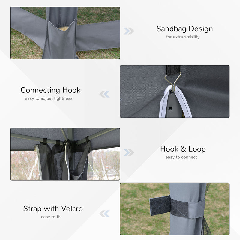 Outsunny 3.2m Pop Up Gazebo Hexagonal Canopy Tent Outdoor w/Sidewalls Grey