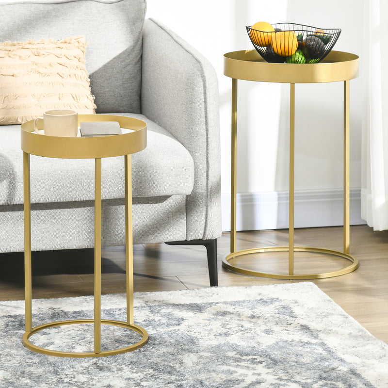HOMCOM Nesting Coffee Tables Set Of 2 Modern Gold End Tables Home Office