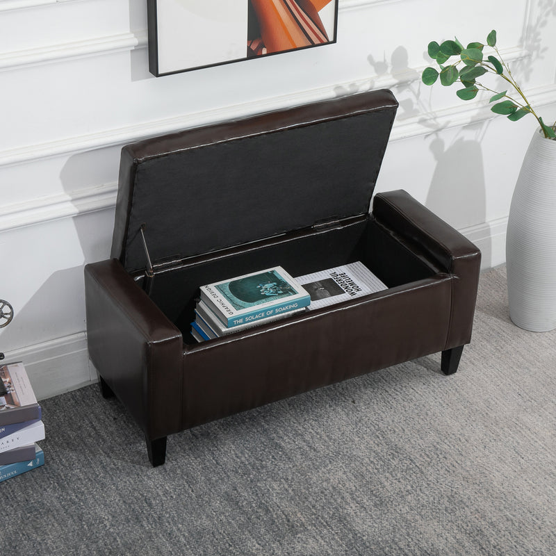 HOMCOM 40x90cm PU Leather Storage Ottoman Bench Wood Frame w/ Tufting Feet Brown