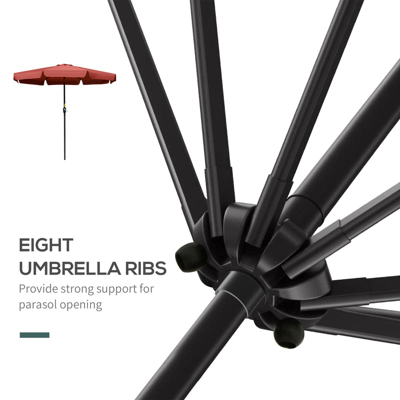 Outsunny 2.7m Patio Umbrella Garden Parasol with Crank, Ruffles, 8 Ribs, Wine Red