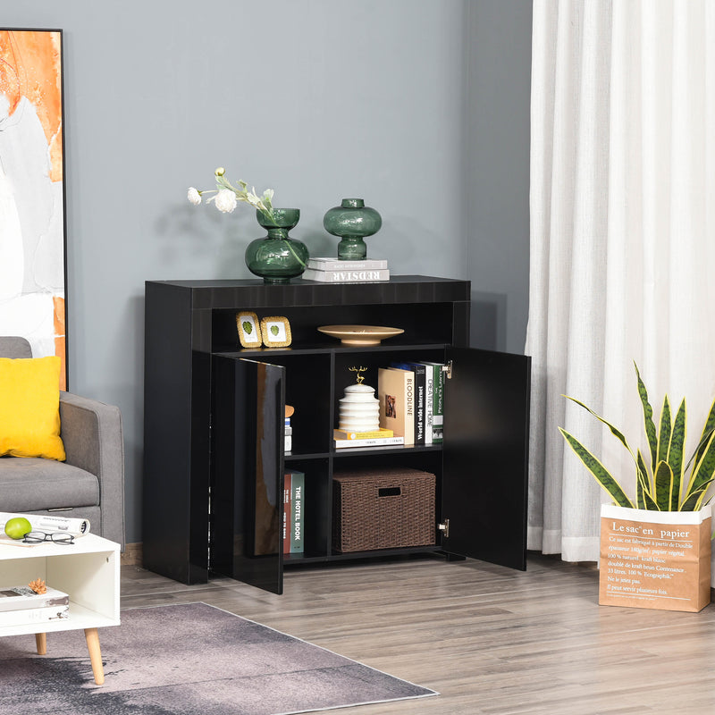 HOMCOM Modern High Gloss RGB LED Cabinet Cupboard Sideboard Console Black