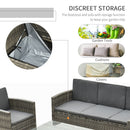 Outsunny 5 PCs Rattan Cushion 3-Seater Single Sofa Stool Glass Coffee Table