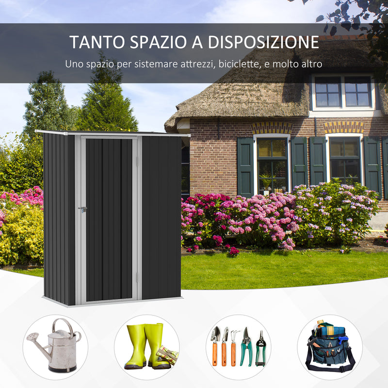 Outsunny Garden Storage Shed with Lockable Door Sloped Roof for Bike Grey