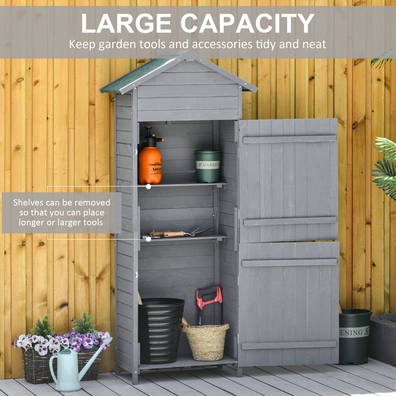 Outsunny Wood Garden Storage Shed Tool Cabinet w/ Felt Roof, 189x82x49cm, Grey