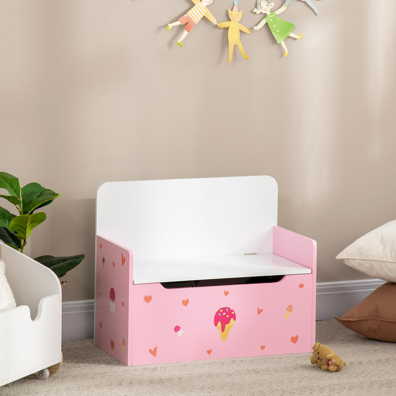 ZONEKIZ  2 in 1 Wooden Kids Storage Bench, Toy Box w/ Safety Rod - Pink