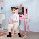 HOMCOM Kids Dressing Table with Mirror and Stool Kids Vanity Table - Pink