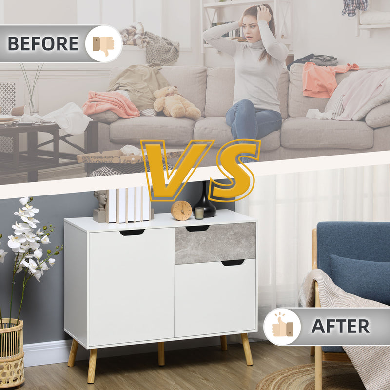 HOMCOM Modern Sideboard Storage Cabinet, Free Standing Accent Cupboard Grey