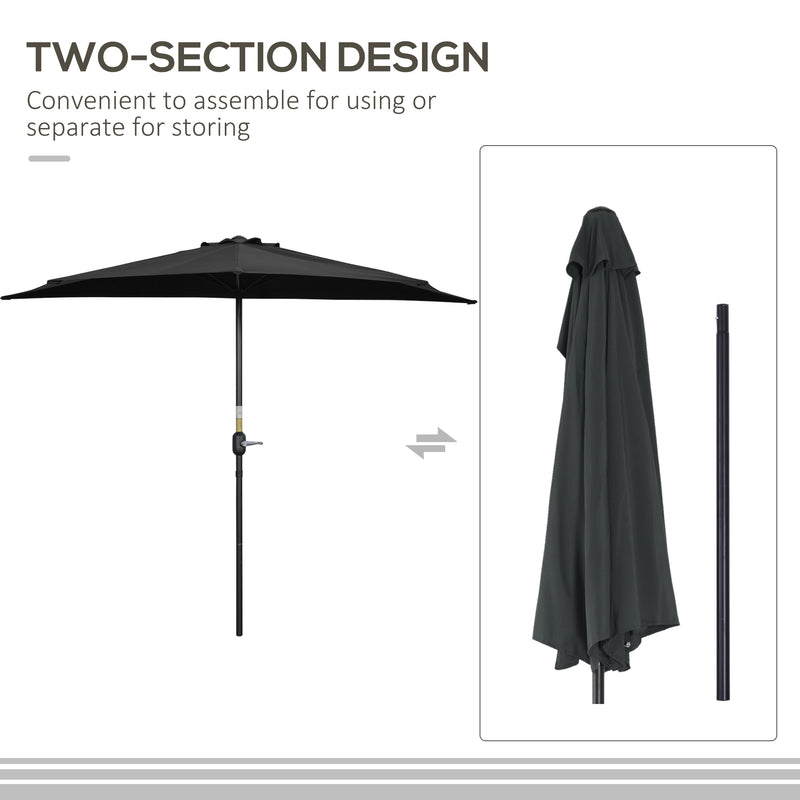 Outsunny 3 (m) Metal Frame Garden Furniture Parasol Half Round Umbrella Black