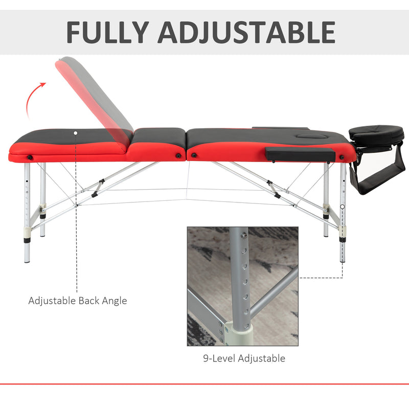 HOMCOM Portable PVC Massage Table Beauty Therapy Couch Bed Spa Aluminum Red