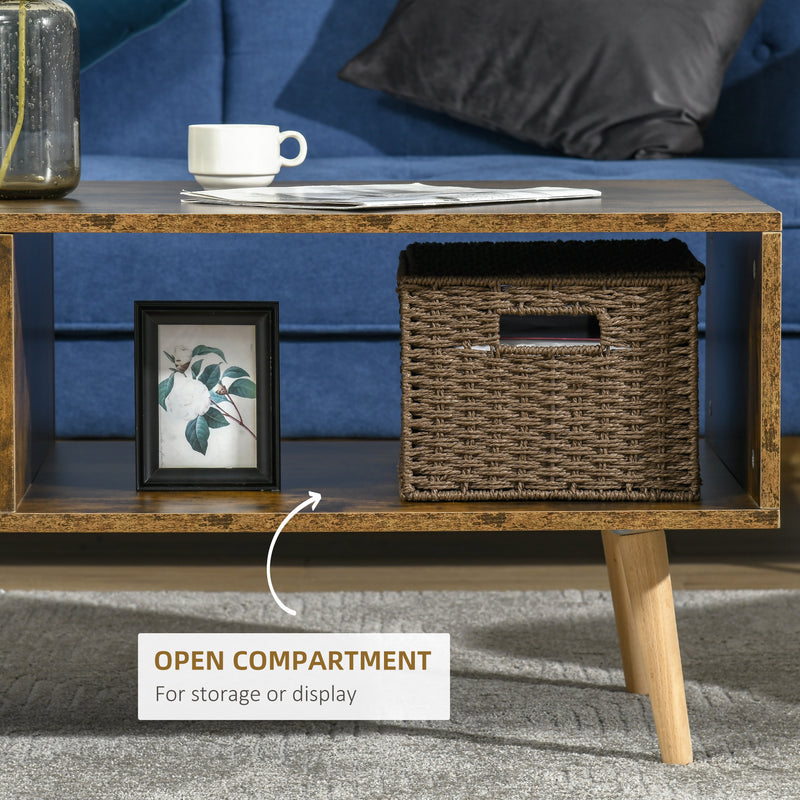 HOMCOM Coffee Table, Retro Cocktail Table W/ Storage Compartments, Rustic Brown