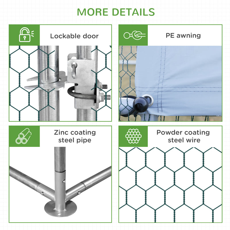 PawHut Walk In Chicken Run Large Galvanized Chicken Coop w/ Cover 3 x 2 x 2m