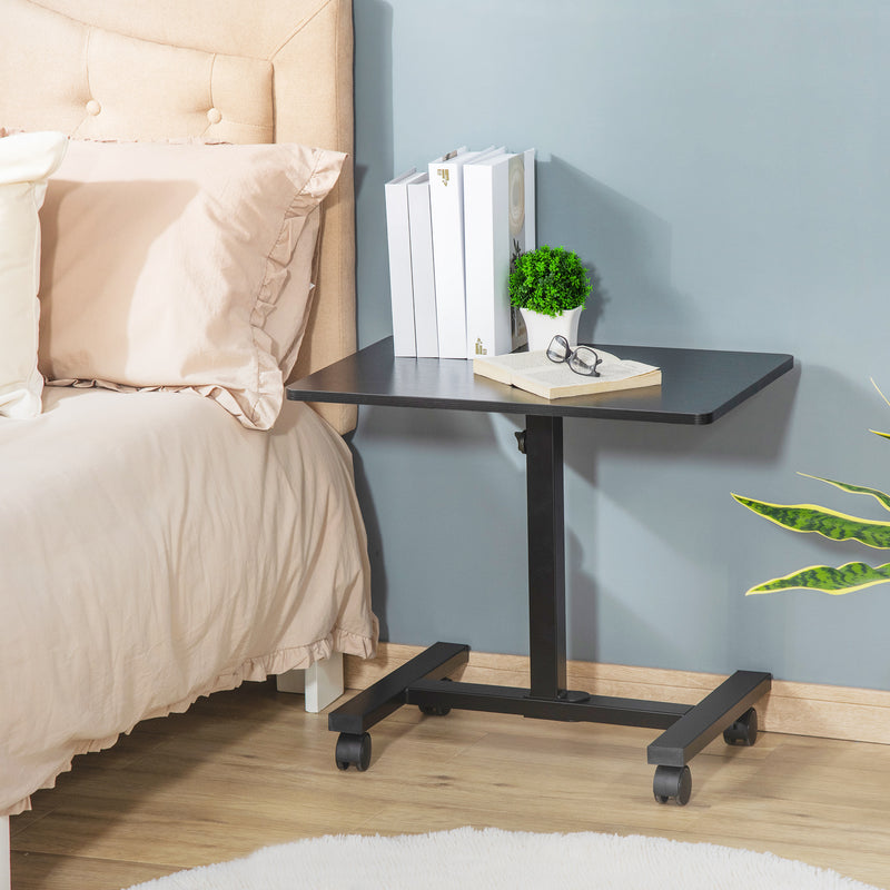 HOMCOM Mobile Laptop Table, End Table with Wheels Height Adjustable, Black