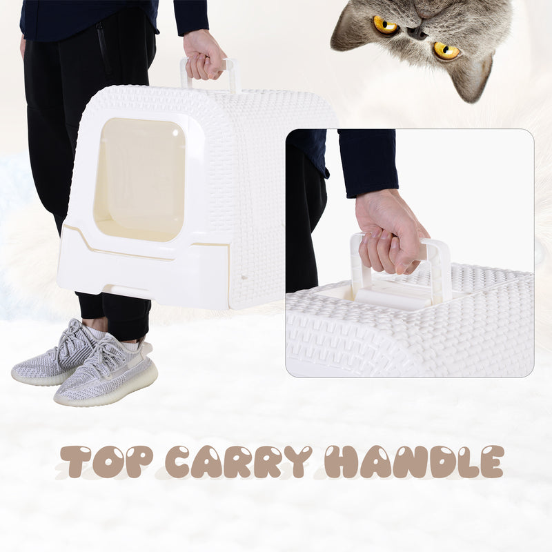 Pawhut Large Litter Box Self Cat Toilet Fully Enclosed Kitten Pan w/Scoop White