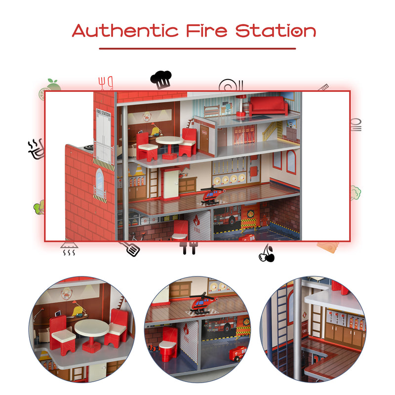 HOMCOM Multifunction Kids Kitchen Set Doll House Pretend Cooking Set Red