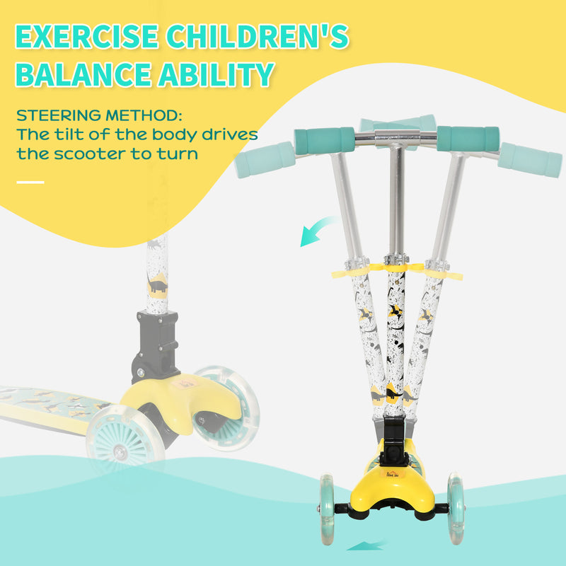 HOMCOM Kids Scooter Foldable Kick Scooter LED Flashing Wheels 3-8 Years Yellow