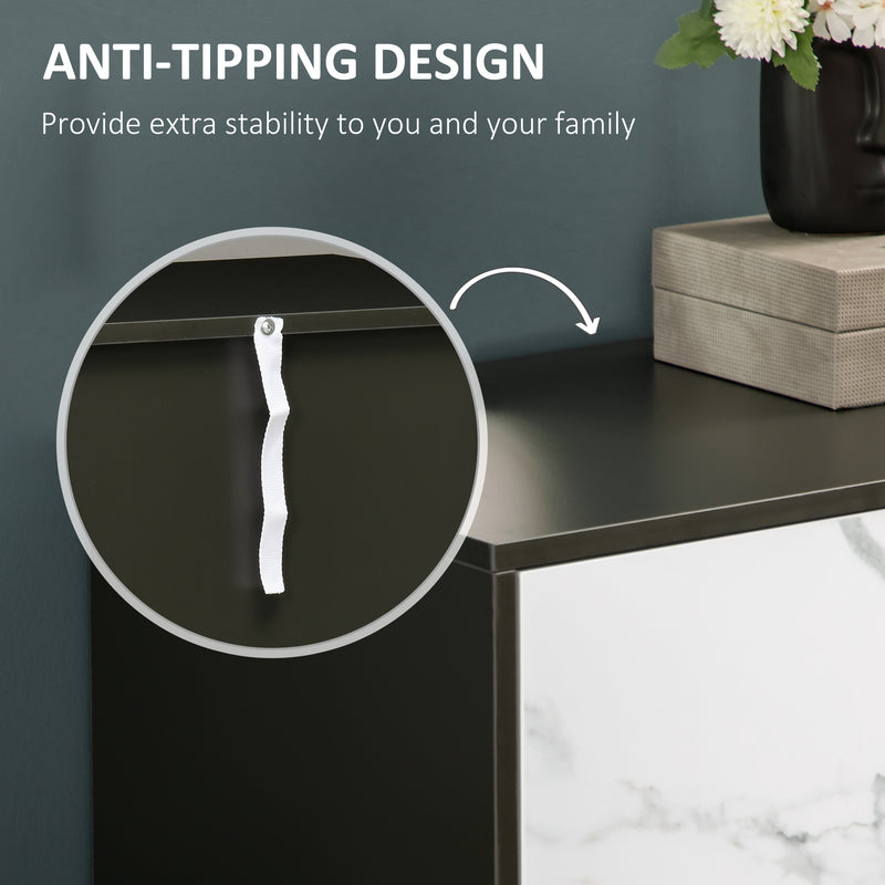 HOMCOM Storage Cabinet with Marble Effect Doors and Adjustable Shelf, Black